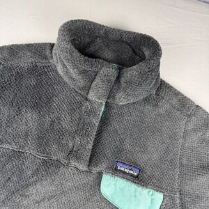 Patagonia Fleece Pullover Womens XL Gray Blu Re Tool Snap T Polartec Thermal Pro